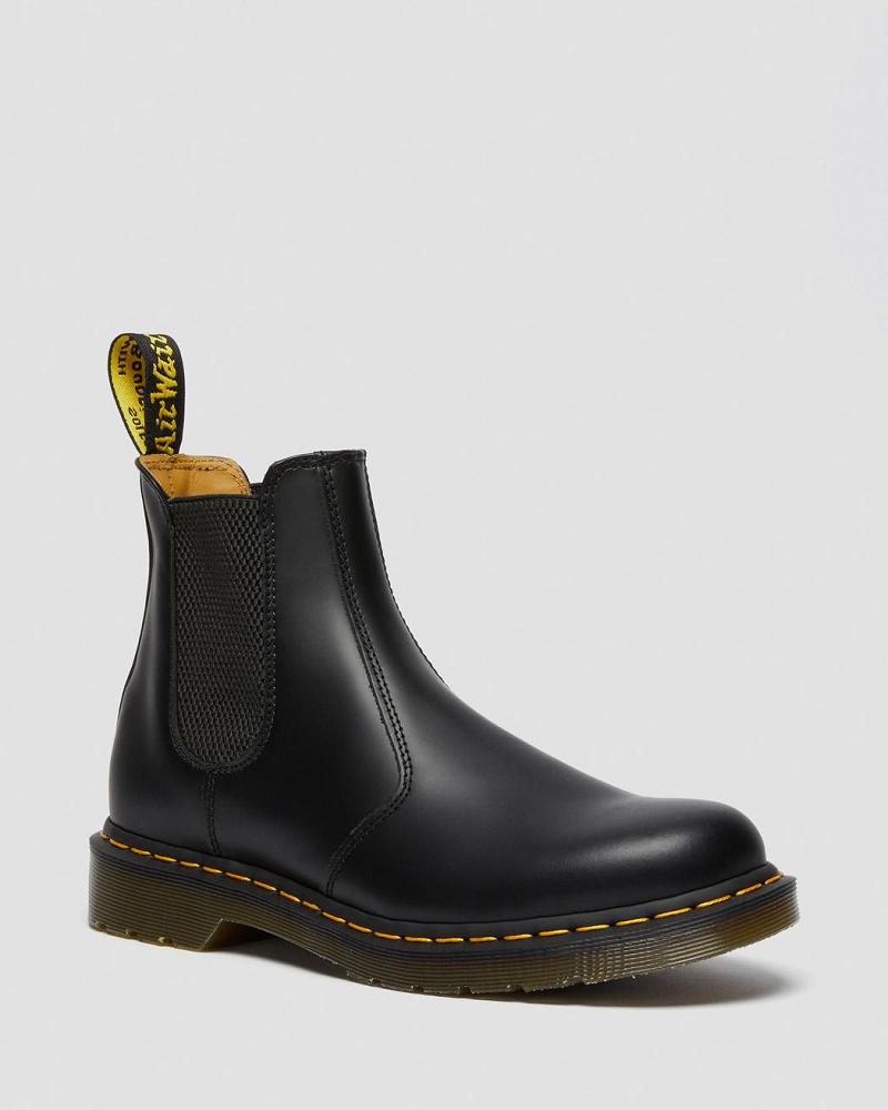 Dr Martens 2976 Yellow Stitch Smooth Læder Ankelstøvler Dame Sort | DK 39MQZ